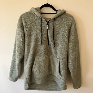 Victoria’s Secret PINK- Olive Hooded Teddy Fleece Quarter Zip Sweatshirt